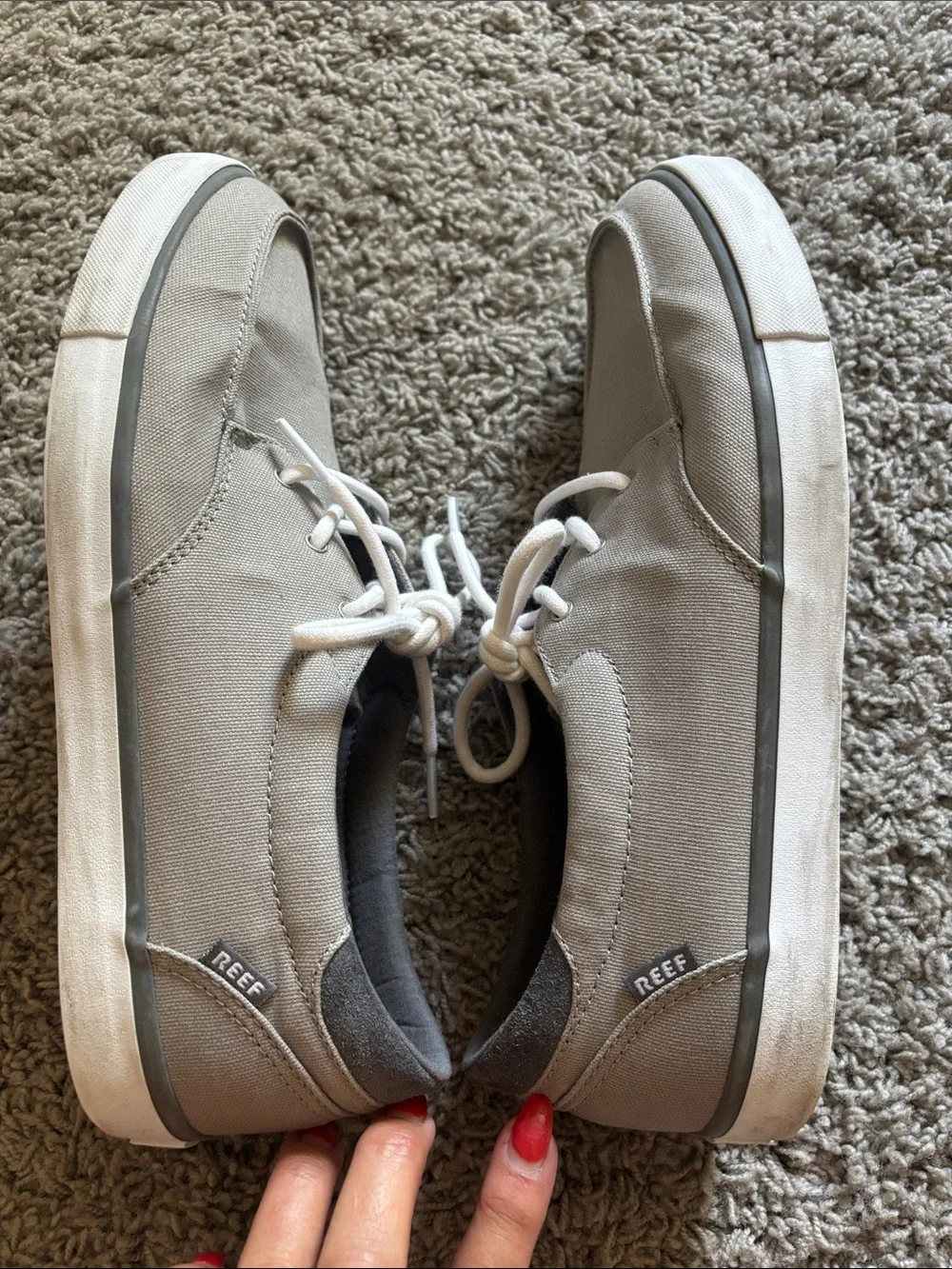 Reef Men's Canvas Deckhand Boat Shoes in Gray and White